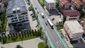 Aerial day shot above Buna Ziua district in Cluj, Romania. Traffic and buildings