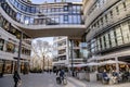 Modern architecture with shops, restaurants and offices in Dusseldorf. Architcture by star architect Daniel Libeskind