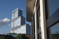 Modern architecture street in paris batignolles france mirror reflections of the building glass facade