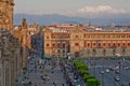 The zocalo in mexico city with the cathedral and giant flag in the centre Royalty Free Stock Photo