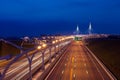 Modern architecture tower on a sunset background. St. Petersburg. Russia. radiance of lights, panorama of the city. Stadium, flyin Royalty Free Stock Photo