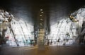 Modern architecture Tube DLR station with escalators, Multiple exposure image. London, UK