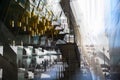 Modern architecture Tube DLR station with escalators, Multiple exposure image. London, UK