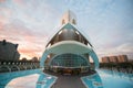 Modern architecture, Valencia, Spain. Beautiful architectural structure over sunset