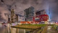 Modern architecture at Wilhelmina Square, Rotterdam at dusk. Royalty Free Stock Photo