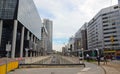 Modern area with tram lines in Rotterdam, Holland