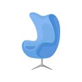 Modern Armchair With Blue Upholstery And Steel Legs. Modern Cushioned Furniture. Cozy Soft Chair. Flat Vector Icon