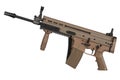 Modern army assault rifle with folded stock isolated on a white