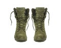 Modern army combat boots. New khaki shoes. Isolate on a white back