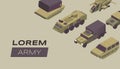 Modern army flat banner vector template. Military service poster design idea with armored combat vehicles. Special