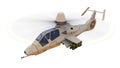 Modern army helicopter in flight with a full complement of weapons on a white background. 3d illustration. Royalty Free Stock Photo