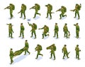 Modern Army Soldiers Set isometric icons on isolated background Royalty Free Stock Photo