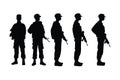 Modern army soldiers standing with assault rifles and tactical gear silhouette collection. Infantry army and special forces Royalty Free Stock Photo