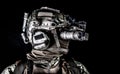 Soldier in night view goggles low key studio shoot Royalty Free Stock Photo