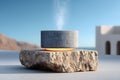 Modern Aromatherapy Diffuser on Stone with Minimalist Architecture in a Tranquil Setting Generative AI Royalty Free Stock Photo
