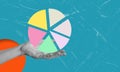 Modern art collage featuring hand and round graphs, and diagrams