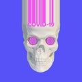 Modern art collage. Sculpture of a skull on a blue background with text covid-19. The concept of the crown virus. Coronavirus