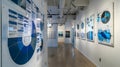Modern Art Gallery with Blue and White Text Panels Generative AI Royalty Free Stock Photo