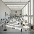 Modern art gallery with high ceilings and large windows allowing natural Royalty Free Stock Photo