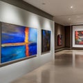 A modern art gallery-inspired hallway with large abstract paintings, track lighting, and sculpture displays2