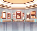 Modern art gallery in museum interior creative contemporary paintings artworks or exhibits flat