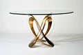 Modern Art Inspired Glass-Top Dining Table: Sleek Design with Sculptural Metal Base