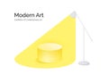 Modern Art. Yellow light spot emanating from lamp blending into scene. Design contemporary empty podium. Vector illustration