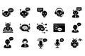 Modern artificial intelligence and chatbot technology icons set with robots heads microphones and speech bubbles Royalty Free Stock Photo