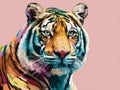 Modern artistic representation of a tiger, showcasing its head in a rainbow of colors Royalty Free Stock Photo