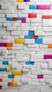 Modern Artistic White Brick wall with colorful rectangular shapes, generated with AI