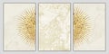 Modern artwork 3 pieces wall poster art. golden sun on beige background