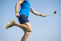 Modern Athlete Running With Smartphone on Selfie Stick