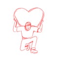 Modern Atlas Lifting Heart on Back Drawing Royalty Free Stock Photo