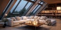 A modern attic or loft inside is a stylish and functional living space that has been designed to make the most of the