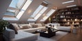 A modern attic or loft inside is a stylish and functional living space that has been designed to make the most of the