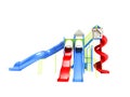 Modern attraction water slides for children with houses 3d rendering on white background no shadow