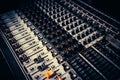 Faders and knobs on a modern audio mixer Royalty Free Stock Photo