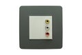 Modern audio video input panel on wall on white background