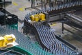 Modern automated beer bottling production line. Beer bottles moving on conveyor Royalty Free Stock Photo