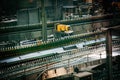 Modern automated beer bottling production line. Beer bottles moving on conveyor Royalty Free Stock Photo