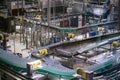 Modern automated beer bottling production line. Beer bottles moving on conveyor Royalty Free Stock Photo