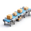 Automated conveyor belt system with cardboard boxes moving, created as an AI-generated image Royalty Free Stock Photo