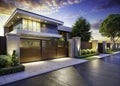 Modern Automatic Gate Driveway and Garage Design A 3D Rendering of a Secure and Stylish Home Entrance Royalty Free Stock Photo