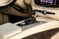 Modern automatic gearbox. Close up of the gearbox transmission handle.