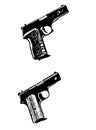 Modern automatic hand gun pistols, black on white Royalty Free Stock Photo