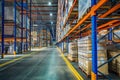 Modern automatized high rack warehouse, distribution warehouse with high shelves Royalty Free Stock Photo
