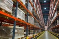 Modern automatized high rack warehouse, distribution warehouse with high shelves