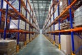 Modern automatized high rack warehouse, distribution warehouse with high shelves Royalty Free Stock Photo