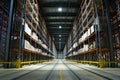 Modern automatized high rack warehouse, distribution warehouse with high shelves Royalty Free Stock Photo