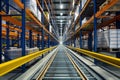 Modern automatized high rack warehouse, distribution warehouse with high shelves Royalty Free Stock Photo